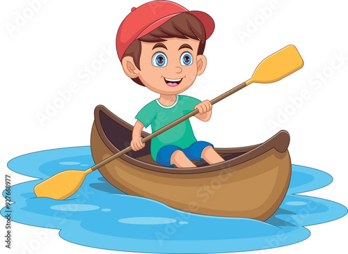 boy rowing wooden boat