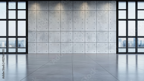 Wide angle shot of a plain concrete wall with soft lighting even gray surface with no major imperfections creating a clean and neutral backdrop 
