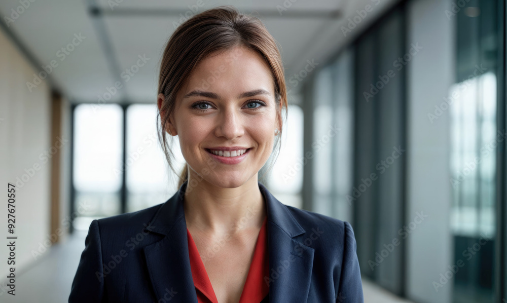A smiling professional woman stands confidently in a modern office corridor, embodying a sense of professionalism, positivity, and readiness to engage in corporate responsibilities. A smiling professional woman stands confidently in a modern office corridor, embodying a sense of professionalism, positivity, and readiness to engage in corporate responsibilities.