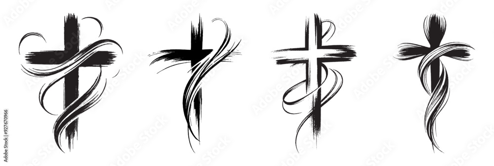 Christian cross. Collecting paintbrush religious crosses. 