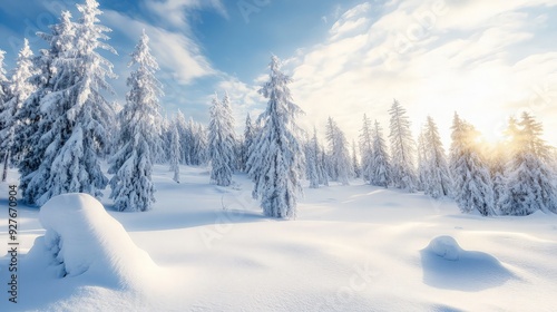 Snowy Forest at Sunset