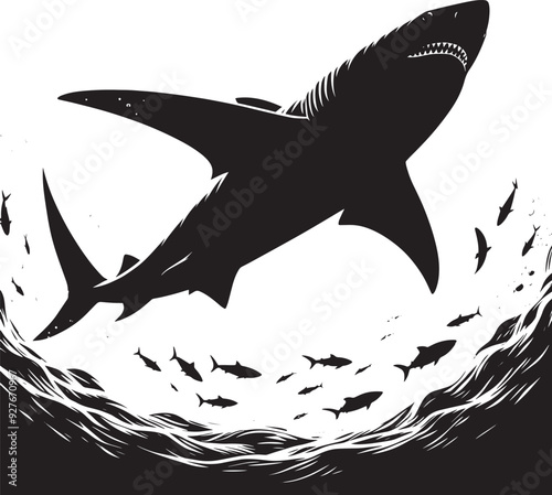 Big Shark Silhouette isolated on white background Minimalist shark vector shape