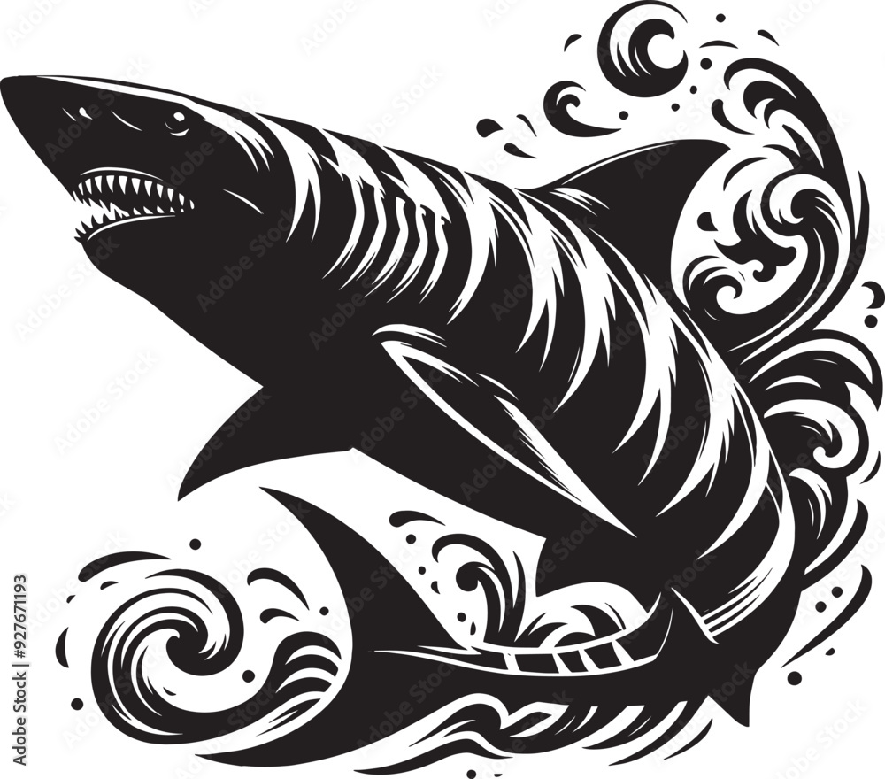 Big Shark Silhouette isolated on white background Minimalist shark vector shape Big Shark Silhouette isolated on white background Minimalist shark vector shape