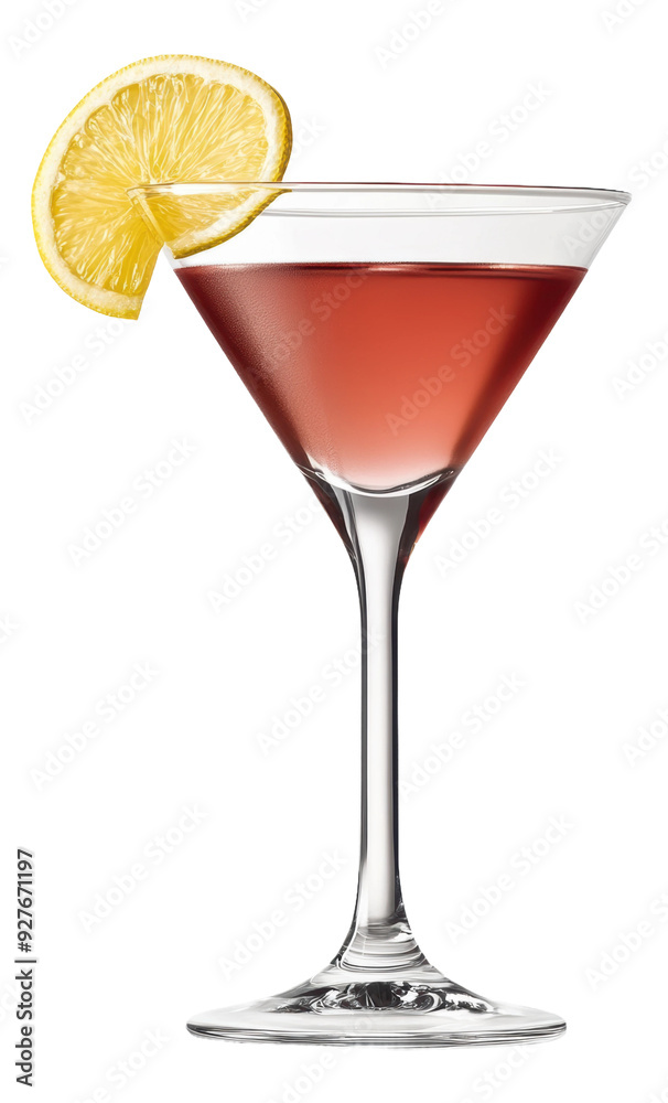 Refreshing cocktail with lemon garnish on a bar, cut out - stock png. Refreshing cocktail with lemon garnish on a bar, cut out - stock png.