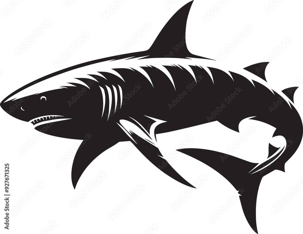 Obraz premium Big Shark Silhouette isolated on white background Minimalist shark vector shape