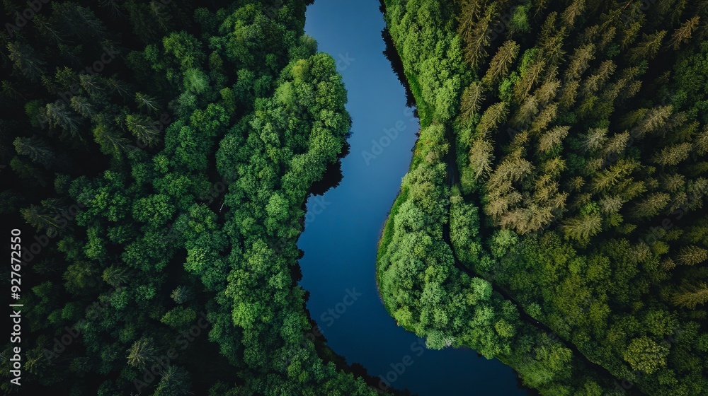 Aerial View of a River Flowing Through a Lush Forest Aerial View of a River Flowing Through a Lush Forest
