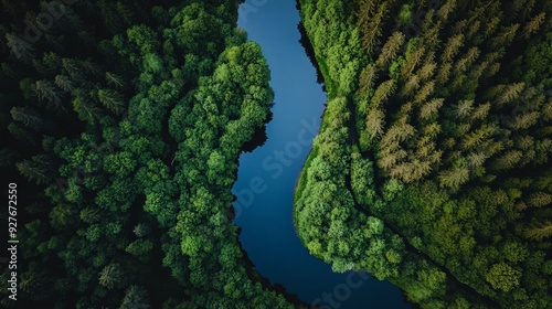 Aerial View of a River Flowing Through a Lush Forest