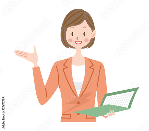 プレゼンするスーツの女性のイラスト　ビジネス 教師　講師
