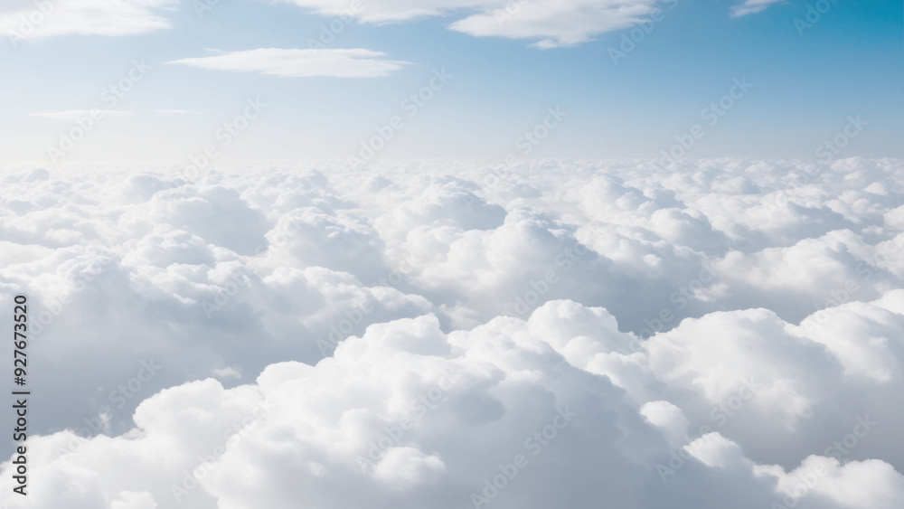 White Clouds from above. Aerial view of the fluffy white cloud on blue sky. Top view from an airplane over white clouds in a blue sky. High in the Heavens. White Clouds from above. Aerial view of the fluffy white cloud on blue sky. Top view from an airplane over white clouds in a blue sky. High in the Heavens.