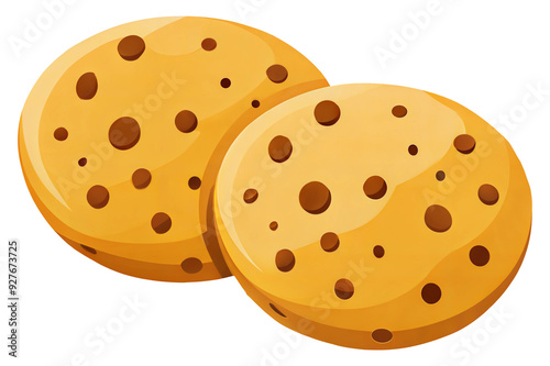 Two delicious chocolate chip cookies on a plate, cut out - stock png.