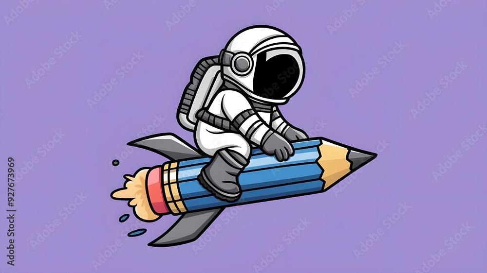 Adorable Vector Icon Illustration of an Astronaut Using a Pencil to Fly. Isolated Premium Vector Concept of Science Education Icon. Adorable Vector Icon Illustration of an Astronaut Using a Pencil to Fly. Isolated Premium Vector Concept of Science Education Icon.