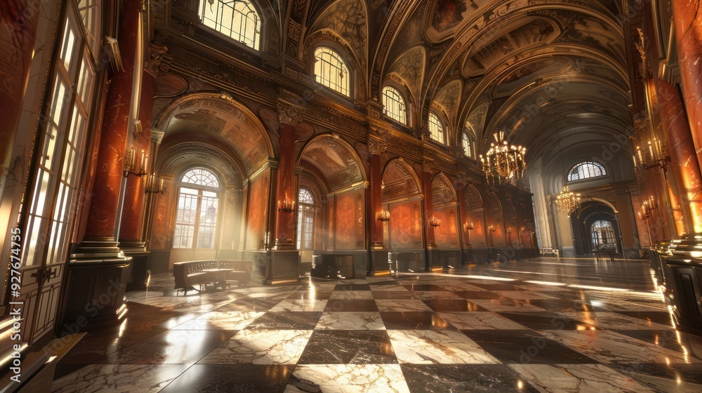 Obraz premium Grand Cathedral Interior with Sunlit Aisles and Ornate Architecture