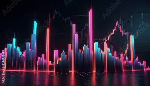 Financial Stock Market Glowing Business graph 3d rendering background. Generative AI