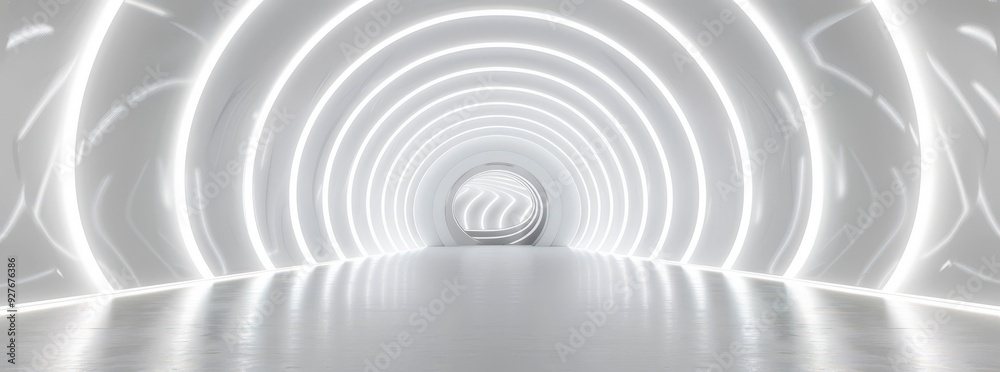 Futuristic white tunnel with glowing lines. Futuristic white tunnel with glowing lines.
