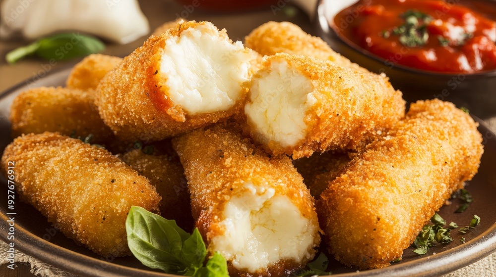 Crispy Fried Mozzarella Sticks with Marinara Sauce Crispy Fried Mozzarella Sticks with Marinara Sauce