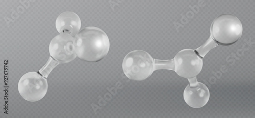 Set of transparent glass molecules model. 3D abstract molecular structures isolated on transparent background. Vector 3d illustration