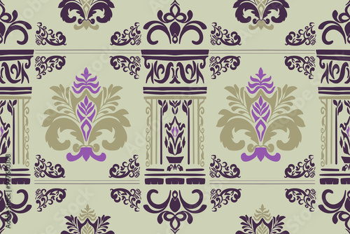 Vintage Floral patterns blue seamless background border embroidery ethnic batik retro.Flower motifs paisley batik. Blue indigo white flowers ikat design hand drawn. Vector illustration for farbic,sari