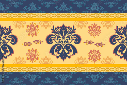 Blue navy Motifs African boho Floral Ikat pattern embroidery border. Ethnic ikat floral Ethnic Indian Pattern Ikat pattern Ethnic Pattern.Aztec embroidery border seamless patterns. for sari,sarong
