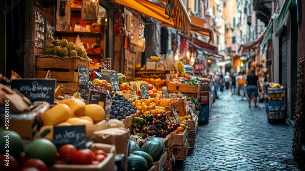 Fototapeta premium Vibrant Street Market in Italy: A Colorful Scene