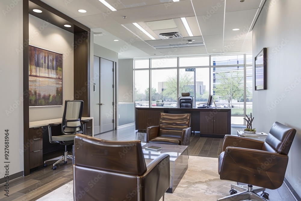 A well-organized office space with a desk, a comfortable chair, and a window allowing natural light to enter, A modern office space with sleek furniture and natural light. Ai generated A well-organized office space with a desk, a comfortable chair, and a window allowing natural light to enter, A modern office space with sleek furniture and natural light. Ai generated