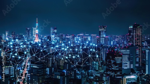 Wallpaper Mural Night Cityscape with Network Connections Torontodigital.ca