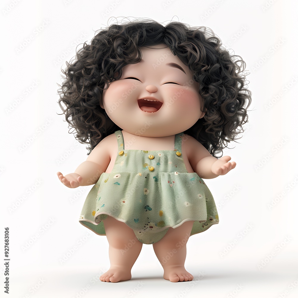 Cute little girl with curly brown hair smiling in a green floral dress. Cute little girl with curly brown hair smiling in a green floral dress.