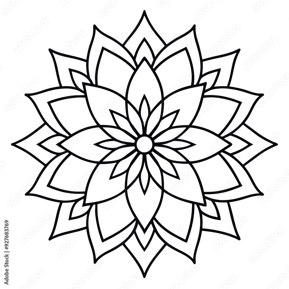 ©  mdadibuzzaman007 - Mandala line art silhouette with white background