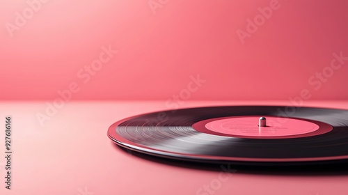 A stylish vinyl record on a pink background, perfect for music-themed designs and nostalgic elements in modern decor.