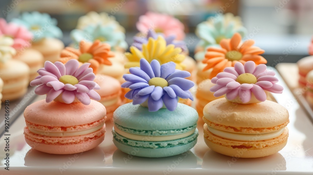 Colorful macarons resembling flowers