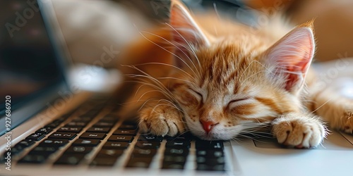  kitten sleeping on laptop keyboard  photo