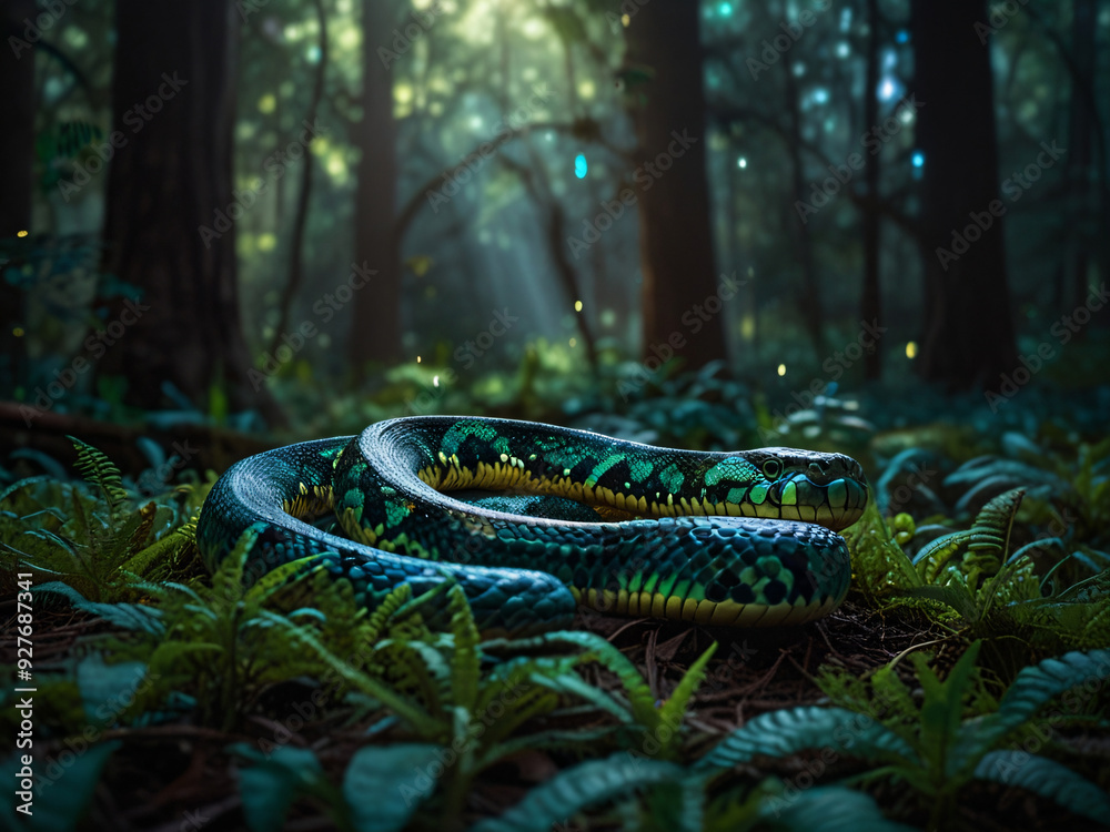 Obraz premium mystical snake slithering through an enchanted forest