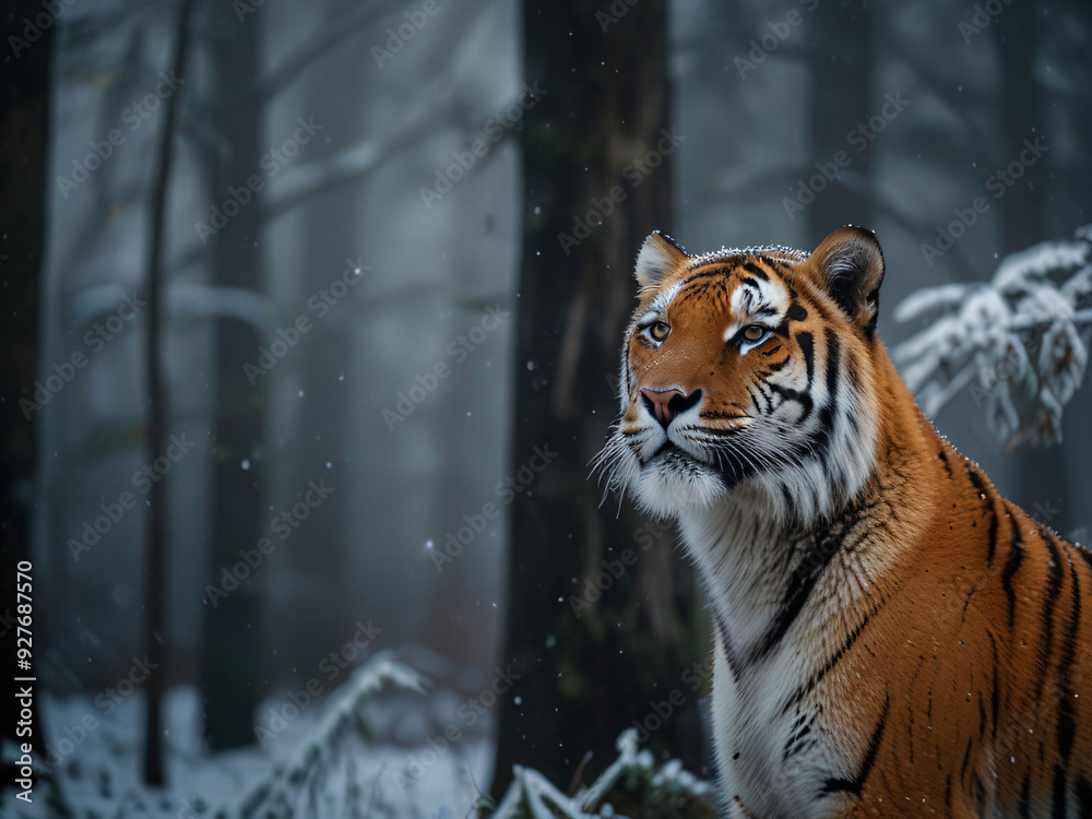 Obraz premium a striking shot of a Siberian tiger amidst a snowy