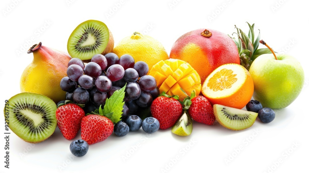Composition of assorted fresh fruits isolated on a white background Composition of assorted fresh fruits isolated on a white background