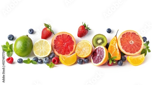 Composition of assorted fresh fruits isolated on a white background