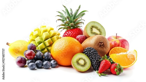Fototapeta Naklejka Na Ścianę i Meble -  Composition of assorted fresh fruits isolated on a white background