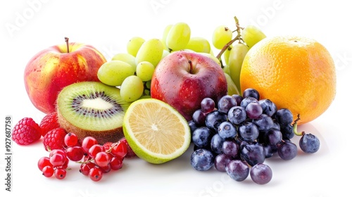 Composition of assorted fresh fruits isolated on a white background