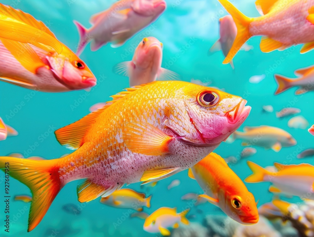 Fototapeta premium Vibrant School of Colorful Fish in Great Barrier Reef, Australia - Underwater Marine Life Diversity and Beauty