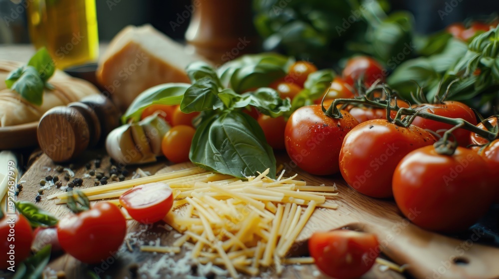 Concept of healthy eating using fresh organic Italian recipe ingredients