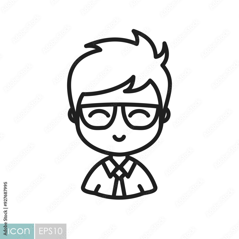 Man character face avatar in glasses vector icon Man character face avatar in glasses vector icon
