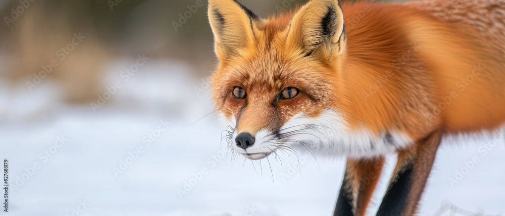 Fototapeta premium Graceful Red Fox Hunting in the Snowy Wilderness of Siberia
