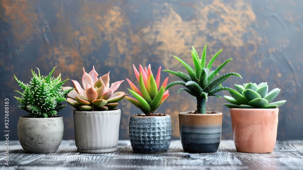 Concept of succulent plants in small pots for decoration including Aloe Vera as a houseplant Concept of succulent plants in small pots for decoration including Aloe Vera as a houseplant