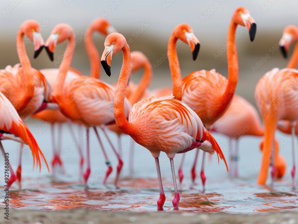 Obraz premium Serene Flamingos Feeding in Bolivian Salt Flat Waters