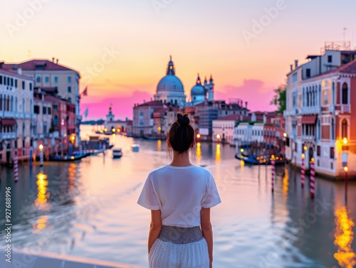 Enchanting Venice: Woman in Center Surrounded by Grand Canal and St. Mark's Basilica photo