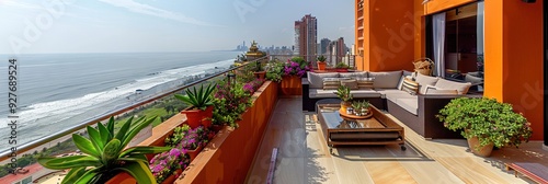 balcony, patio furniture, plants, overlooking lima 