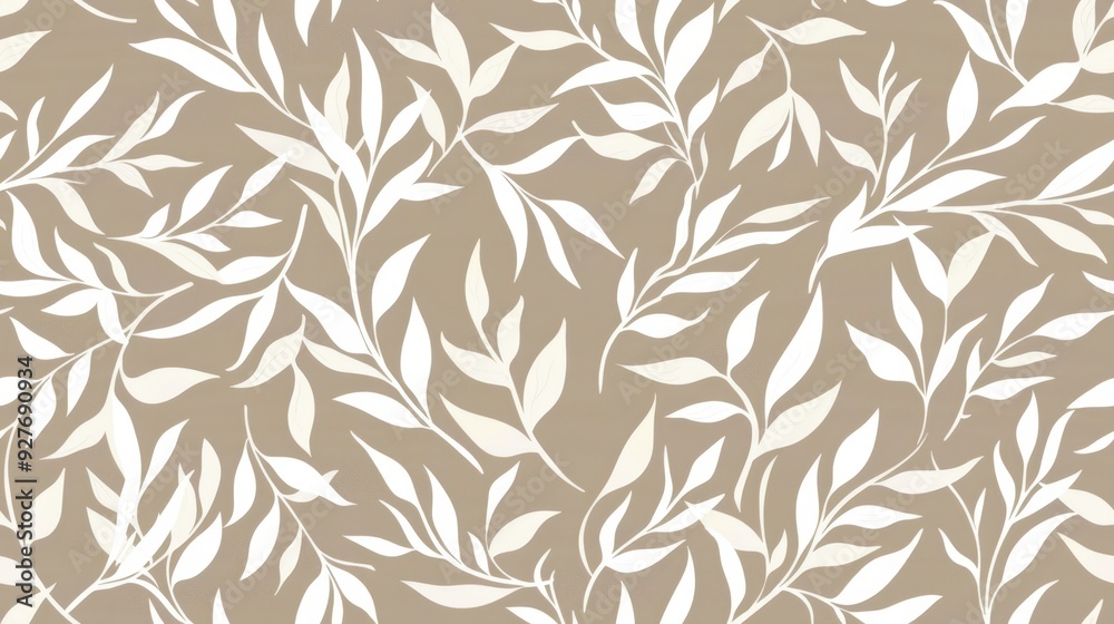 Elegant white leaves on a beige background, creating a soft and sophisticated botanical pattern, isolated on white. Seamless pattern. Elegant white leaves on a beige background, creating a soft and sophisticated botanical pattern, isolated on white. Seamless pattern.