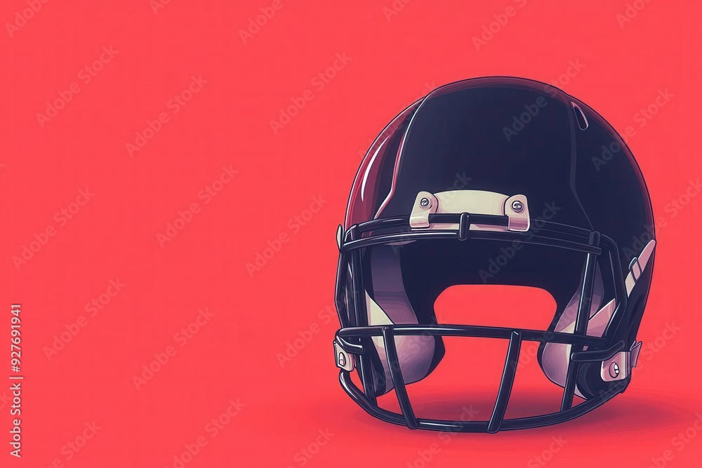 Football helmet with sharp design flat design front view aggressive theme cartoon drawing Split-complementary color scheme Football helmet with sharp design flat design front view aggressive theme cartoon drawing Split-complementary color scheme