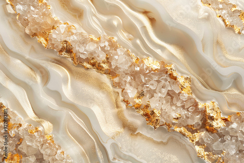  Resin geode background, beige and golden colors