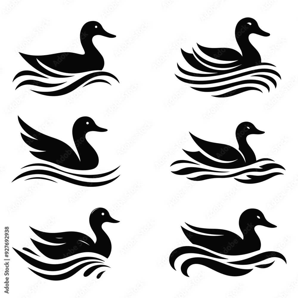 Obraz premium Silhouette Of A Duck On A White Background, Vector Set Illustration, Silhouette Illustration, Duck Illustration, Silhouette Drawing
