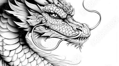 A black and white drawing of a dragon, featuring crisp lines and clean outlines, perfect for coloring enthusiasts looking for a relaxing and creative activity.