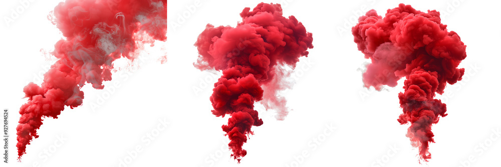 Collage of dramatic red smoke cloud billowing, isolated on a transparent background Collage of dramatic red smoke cloud billowing, isolated on a transparent background